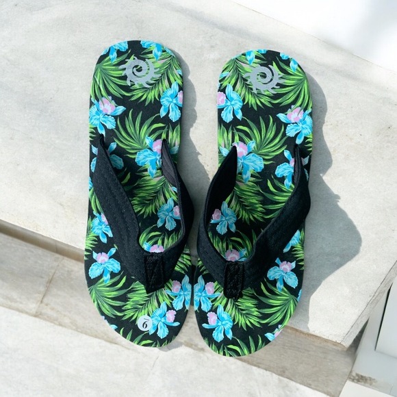 Platform Flip‎ Flops Floral Print Comfort Sandals Summer Beach Shoes Size 6 - Picture 1 of 6